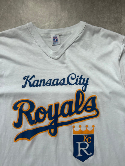 90s Vintage Kansas City Royals White V Neck T Shirt - L - L | Martin City Vintage
