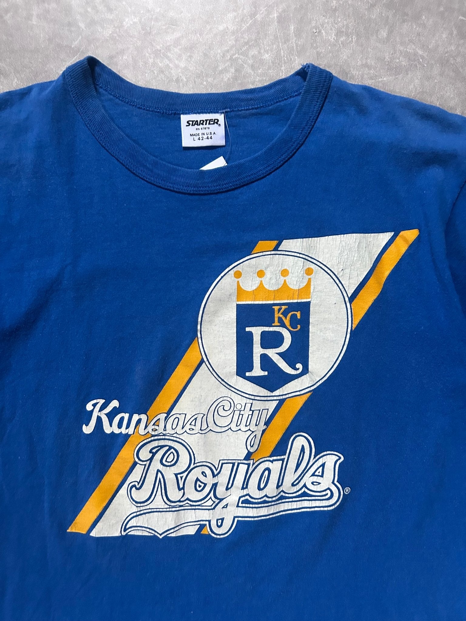 90s Vintage Kansas City Royals Starter Distressed Blue T Shirt - L - L | Martin City Vintage