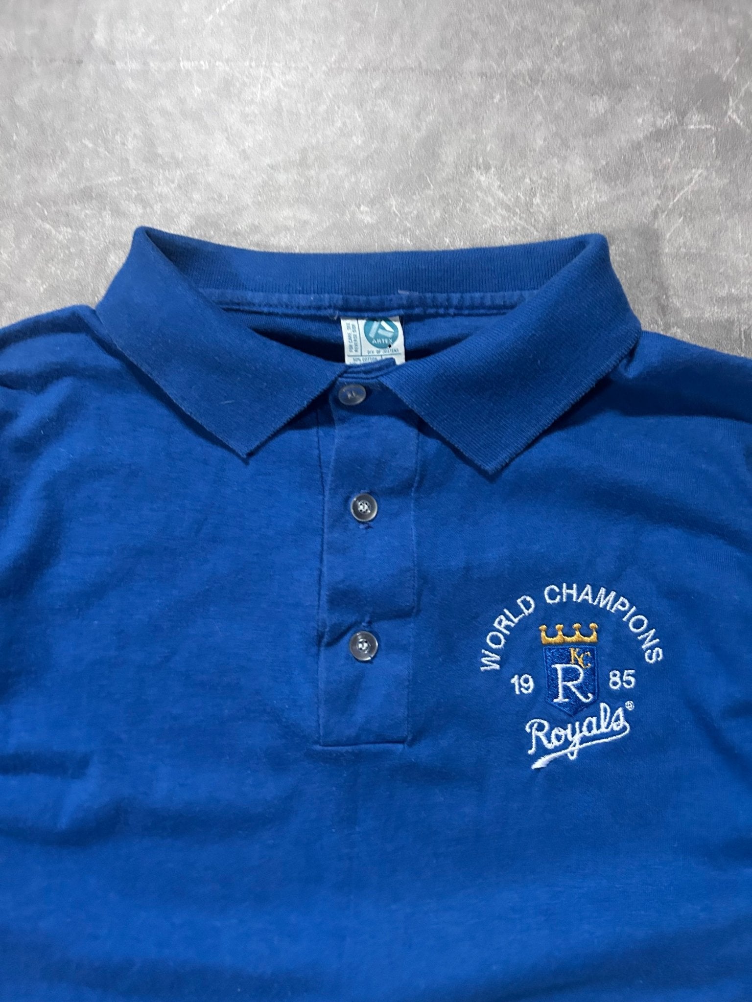 1985 Vintage Kansas City Royals World Series Champs Blue Polo Shirt - L - L | Martin City Vintage