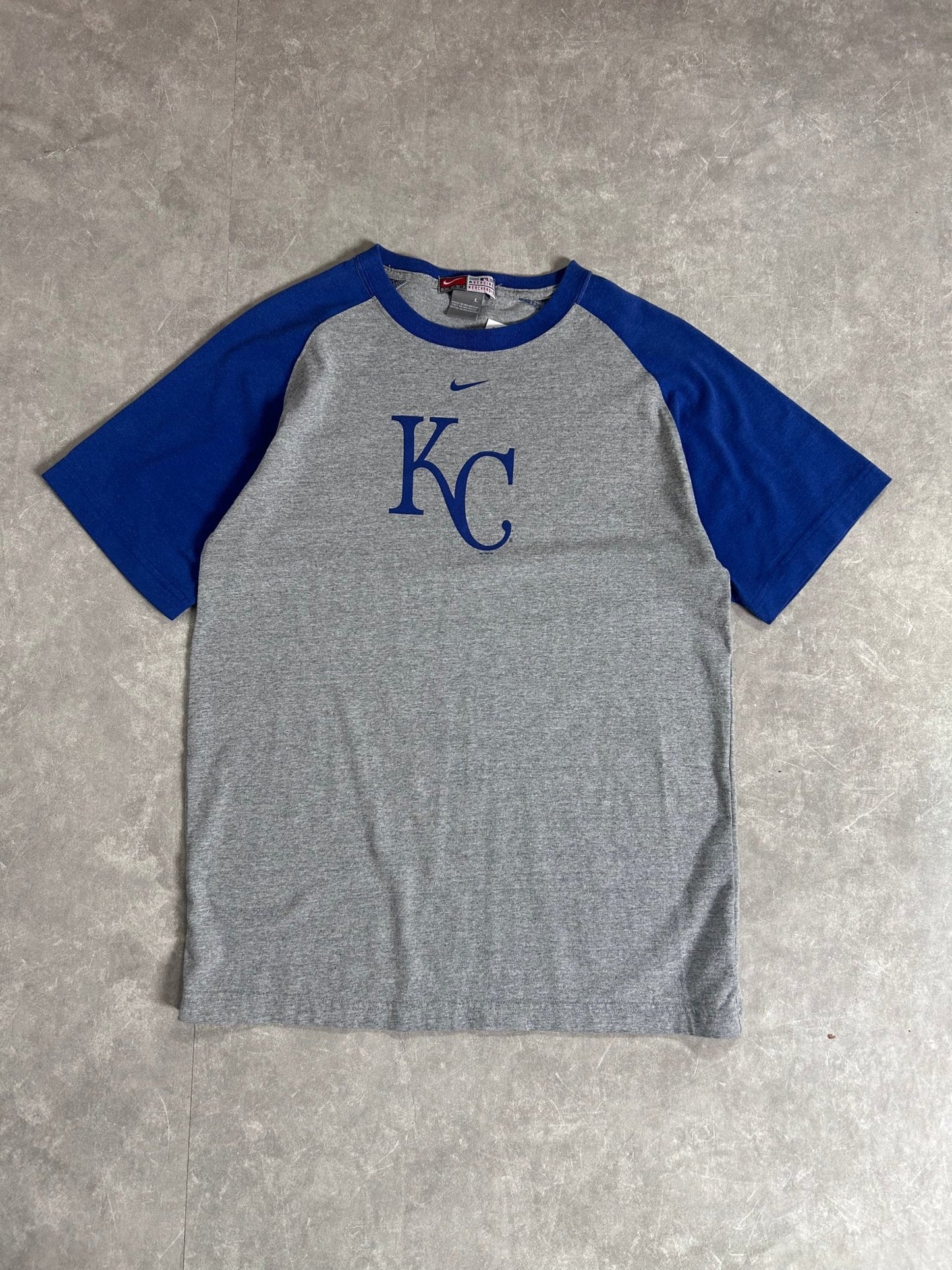 2000s vintage Kansas City Royals Logo Blue Sleeves Gray T Shirt - L - L | Martin City Vintage