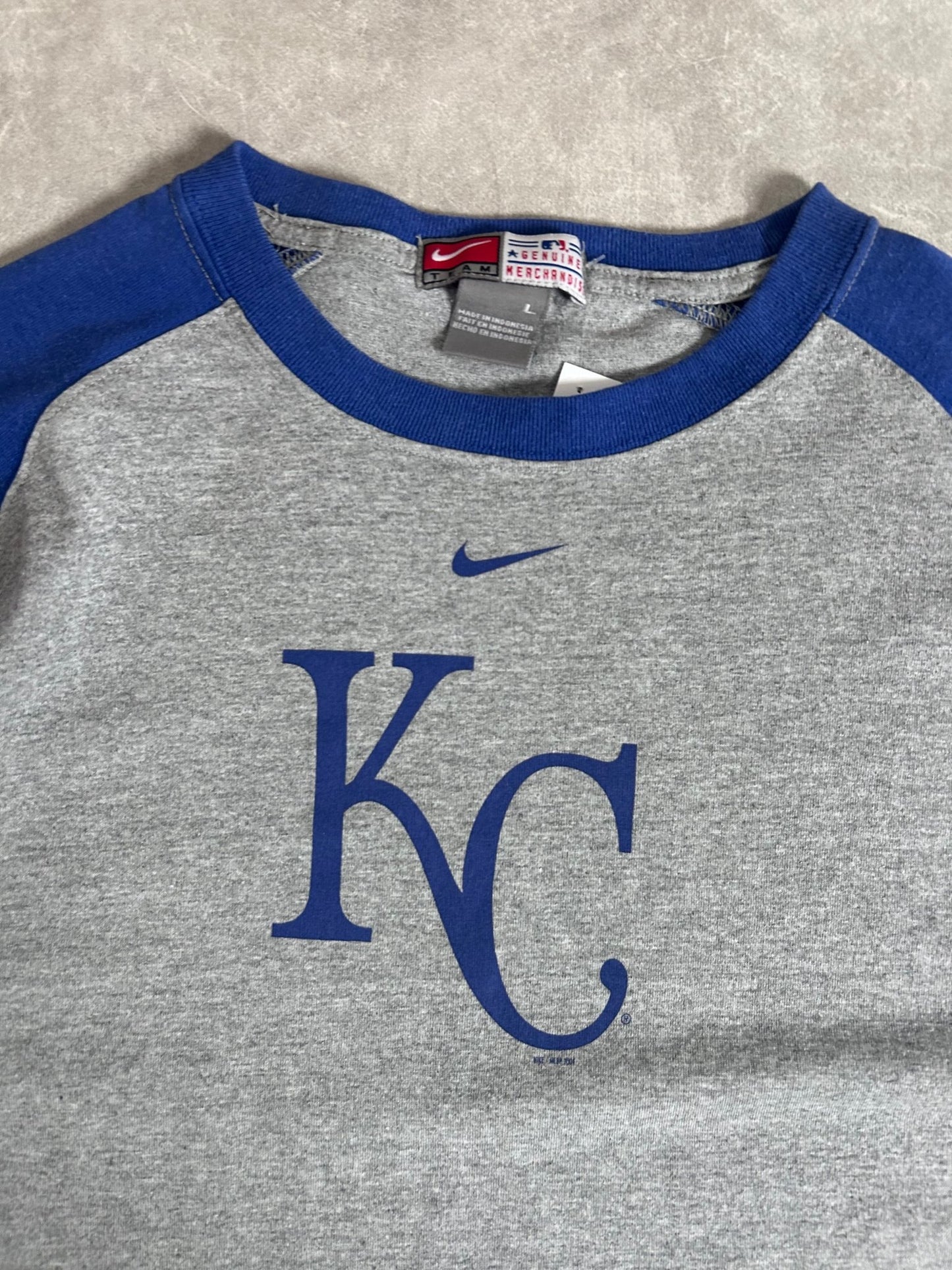 2000s vintage Kansas City Royals Logo Blue Sleeves Gray T Shirt - L - L | Martin City Vintage
