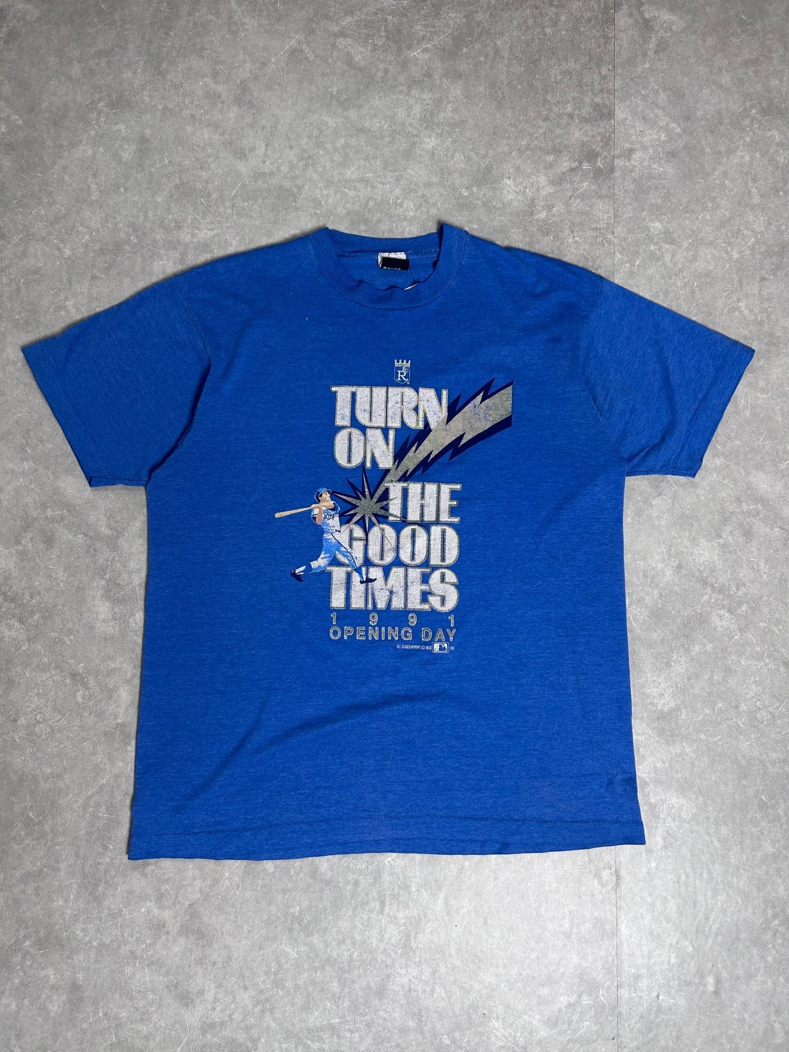 1991 Vintage Kansas City Royals Opening Day "Good Times" Blue T Shirt - XL - XL | Martin City Vintage
