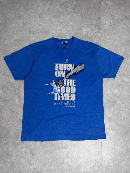 1991 Vintage Kansas City Royals Opening Day "Good Times" Blue T Shirt - XL - XL | Martin City Vintage