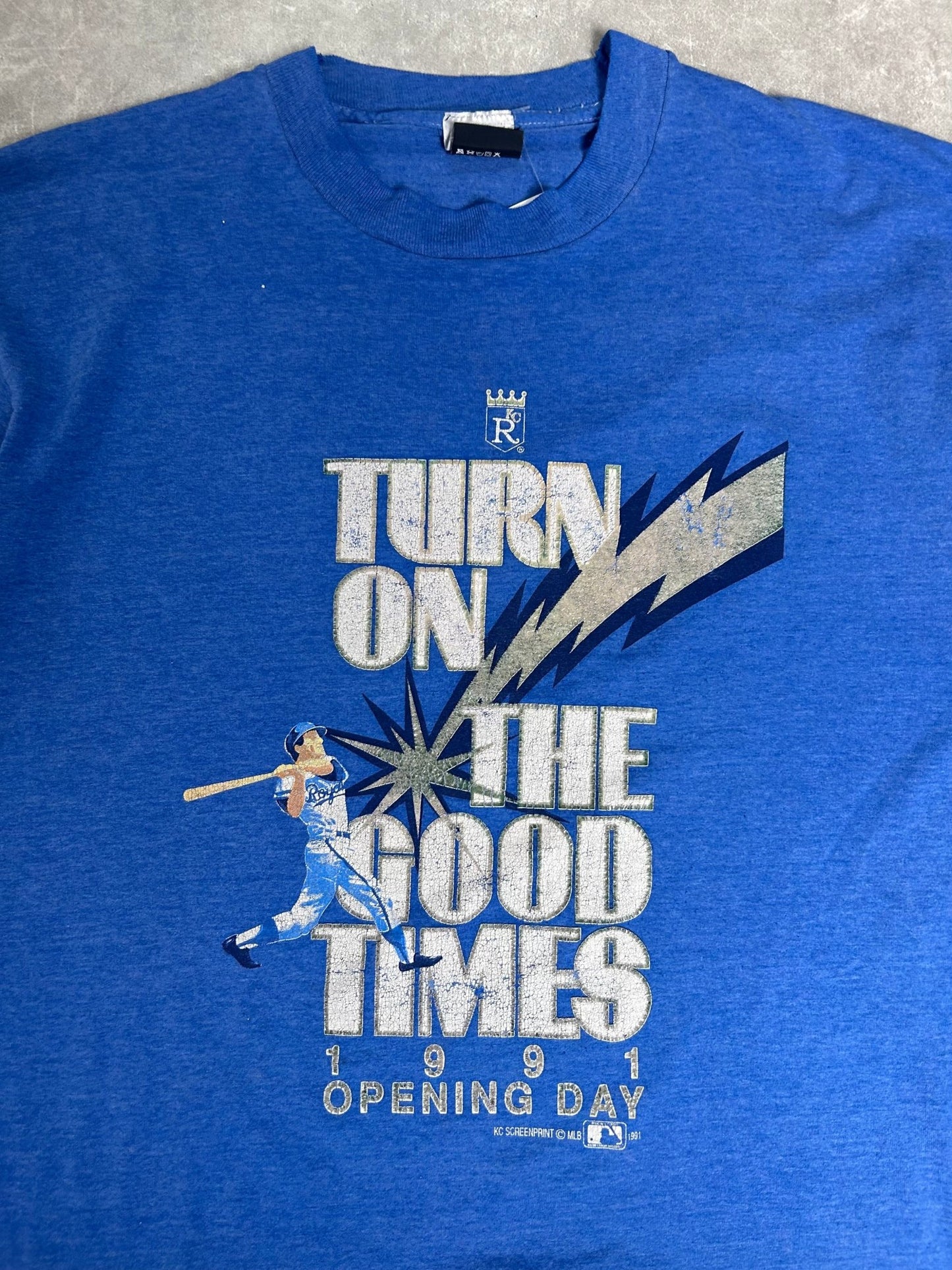 1991 Vintage Kansas City Royals Opening Day "Good Times" Blue T Shirt - XL - XL | Martin City Vintage