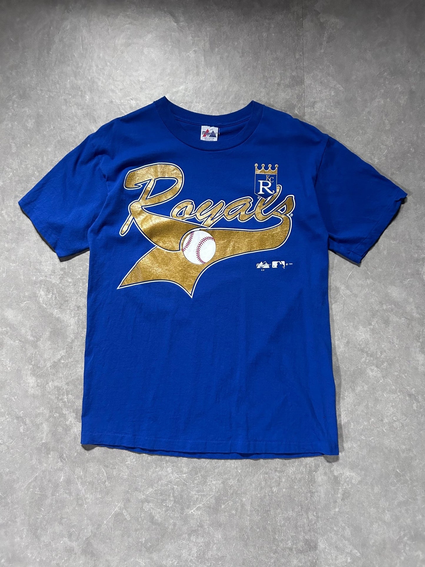 90s Vintage Kansas City Royals Gold Script Majestic Blue T Shirt - L - M | Martin City Vintage