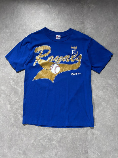 90s Vintage Kansas City Royals Gold Script Majestic Blue T Shirt - L - M | Martin City Vintage