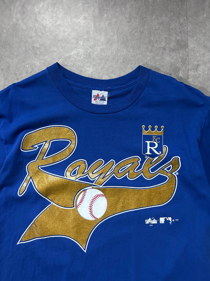 90s Vintage Kansas City Royals Gold Script Majestic Blue T Shirt - L - M | Martin City Vintage