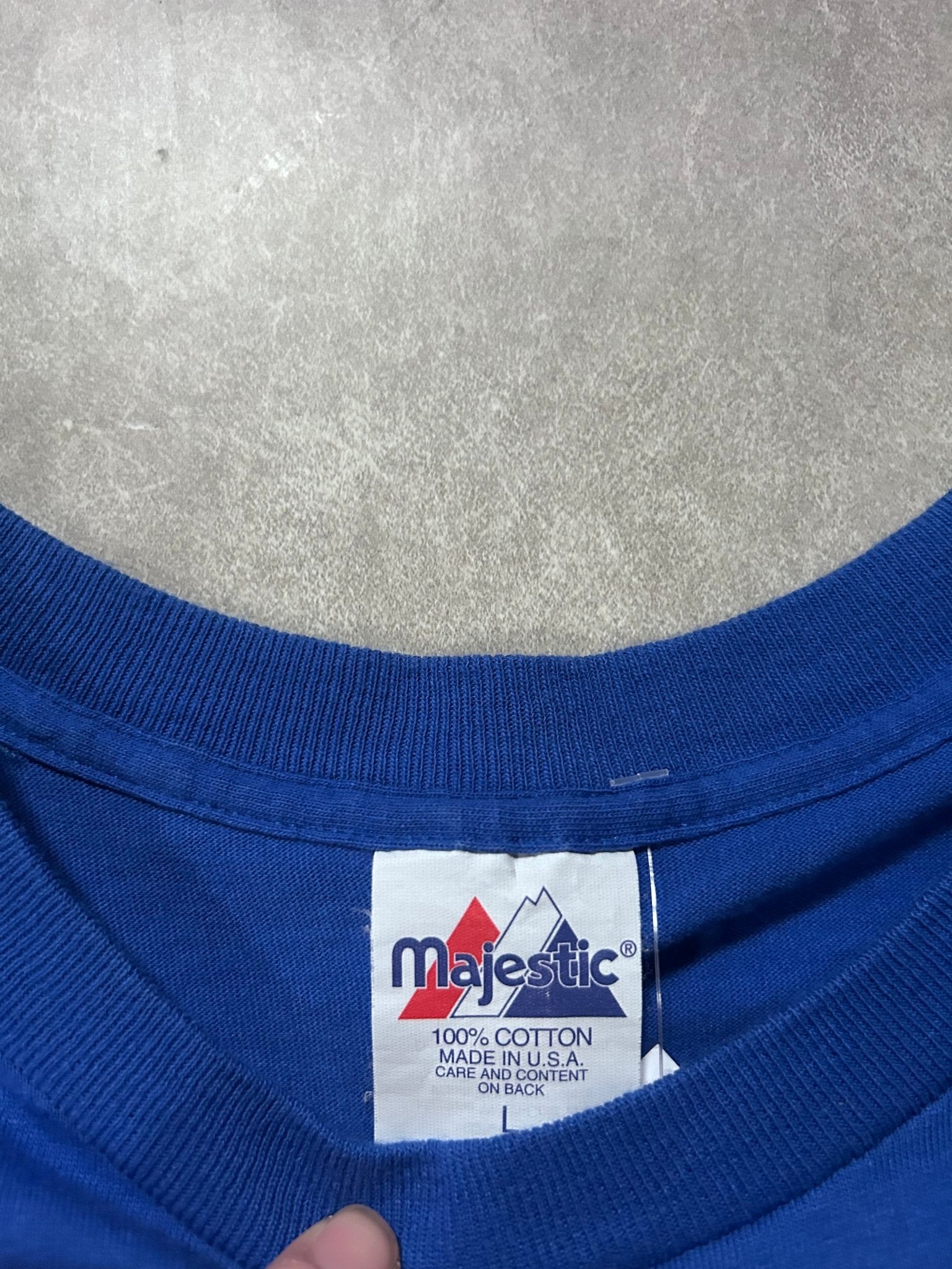 90s Vintage Kansas City Royals Gold Script Majestic Blue T Shirt - L - M | Martin City Vintage