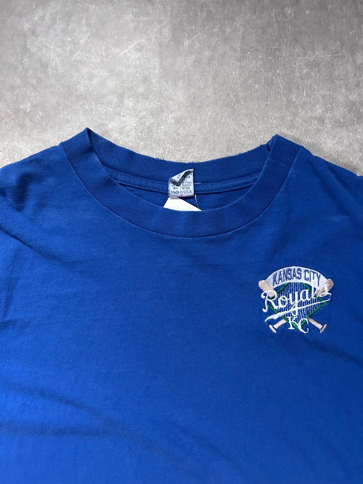 90s Vintage Kansas City Royals The Game Minimalist Embroidered Blue T Shirt - XL - XL | Martin City Vintage
