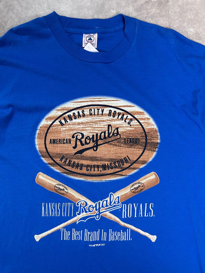 90s Vintage Kansas City Royals Bat Blue T Shirt - XL - XL | Martin City Vintage