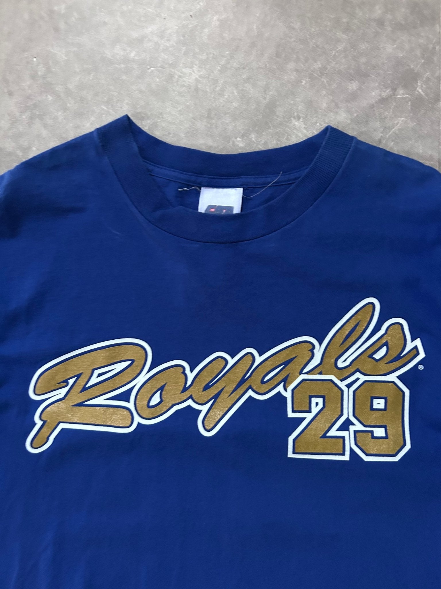 90s Vintage Kansas City Royals Gold Script Mike Sweeney Blue T Shirt - M - M | Martin City Vintage