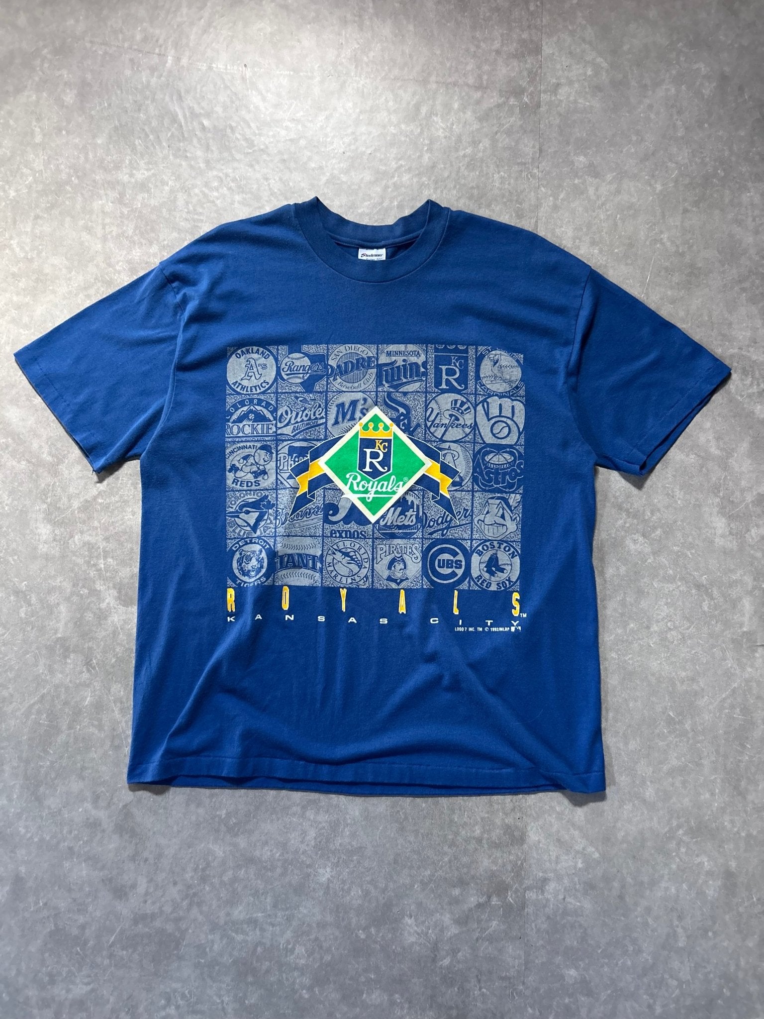90s Vintage Kansas City Royals Grid Blue T Shirt - XL - XL | Martin City Vintage