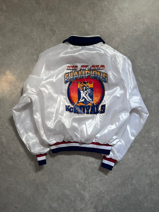 1985 Vintage Kansas City Royals World Series Champs Coke White Satin Jacket - XL - XL | Martin City Vintage