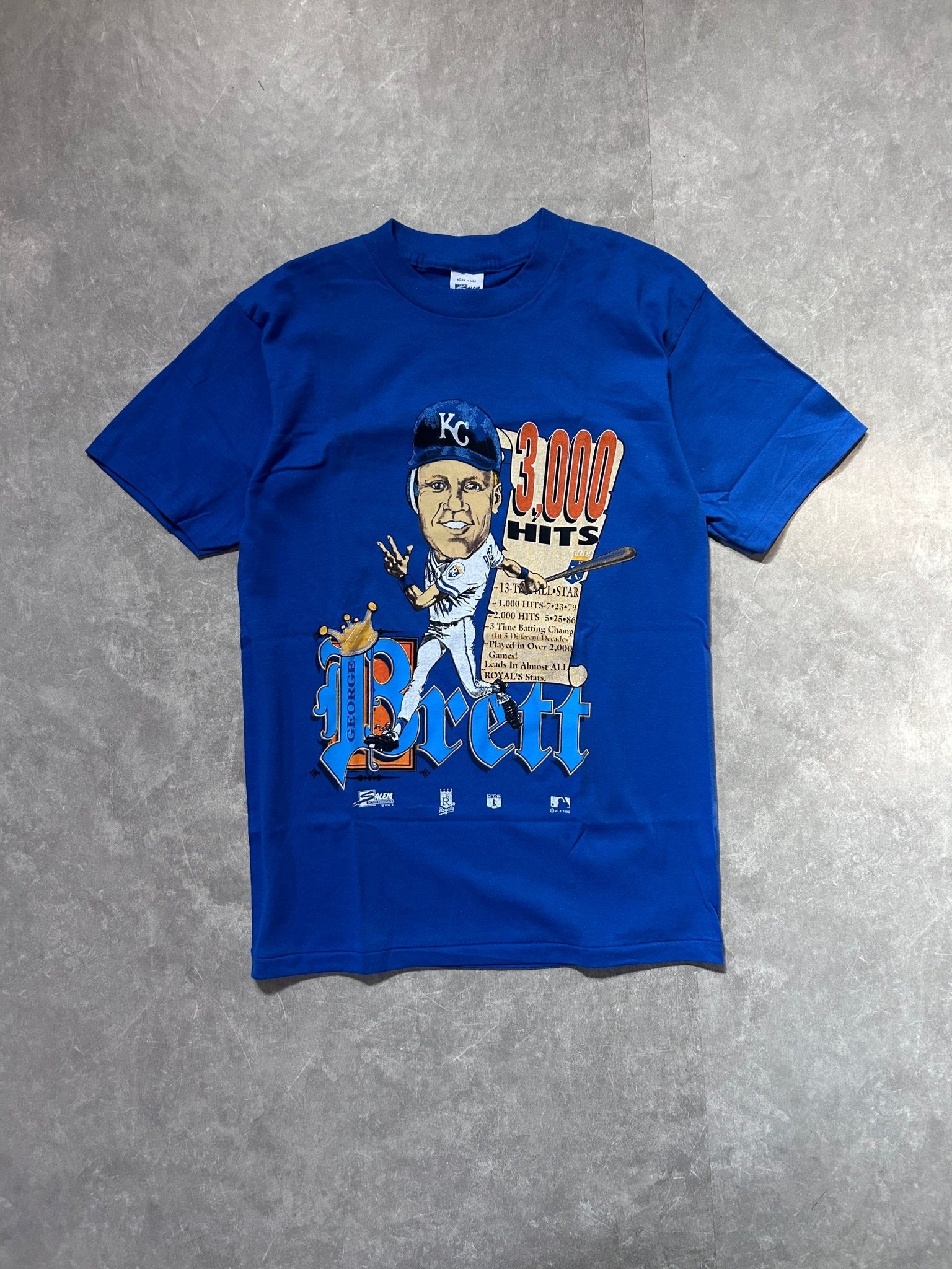 90s Vintage Kansas City Royals George Brett Caricature Blue T Shirt - XL - XL | Martin City Vintage