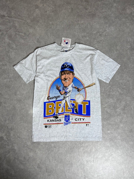 90s Vintage George Brett Caricature Heather Gray T Shirt - M - M | Martin City Vintage