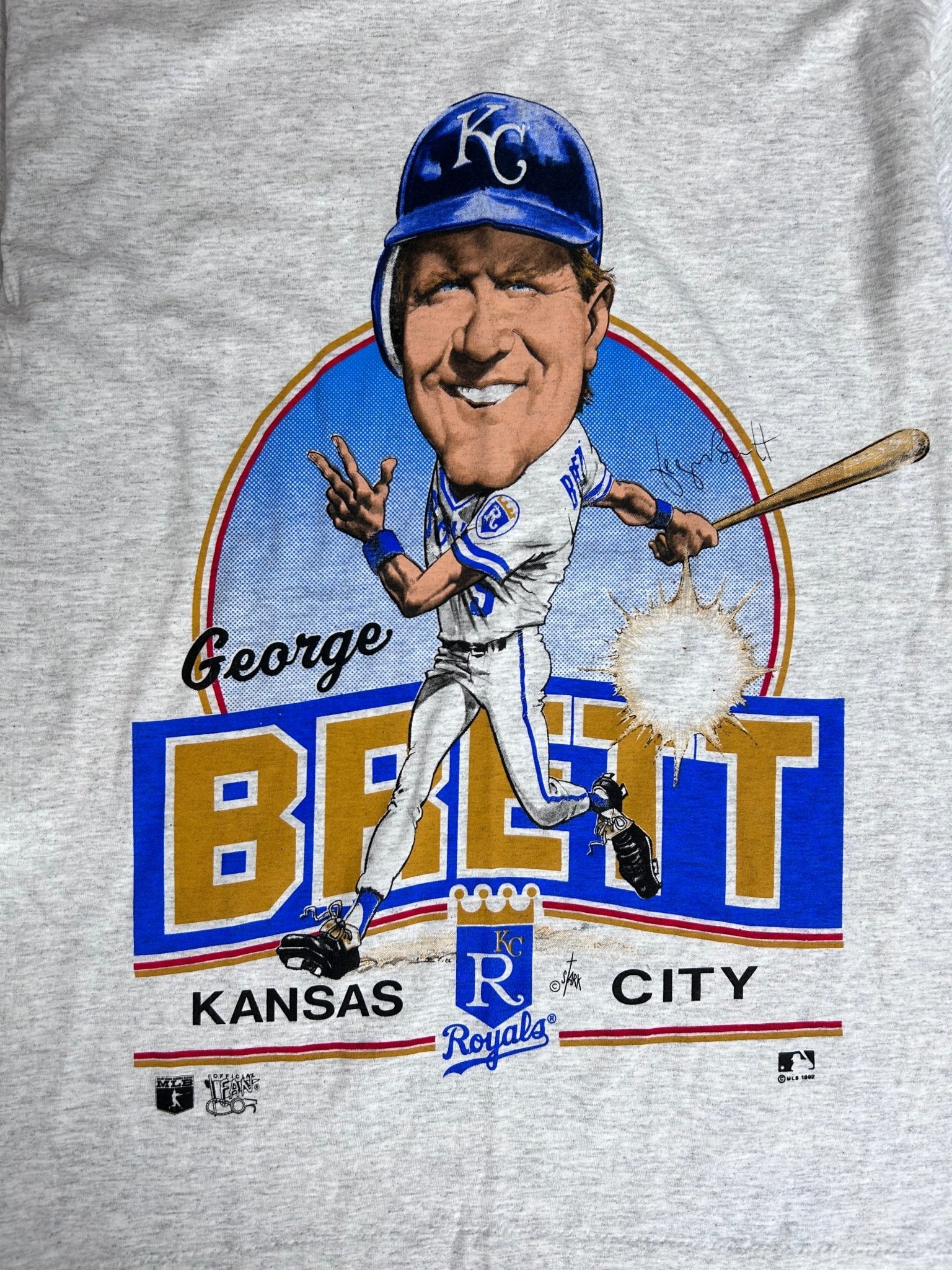 90s Vintage George Brett Caricature Heather Gray T Shirt - M - M | Martin City Vintage