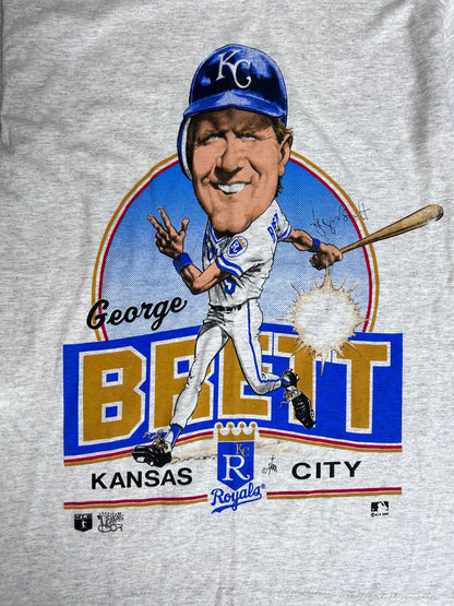 90s Vintage George Brett Caricature Heather Gray T Shirt - M - M | Martin City Vintage