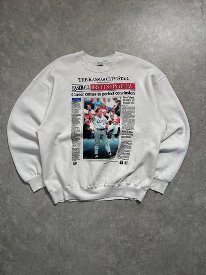 1993 Vintage Kansas City Royals George Brett Retirement White Crewneck - XXL - XXL | Martin City Vintage