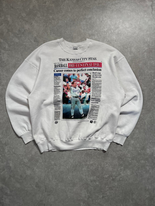 1993 Vintage Kansas City Royals George Brett Retirement White Crewneck - XXL - XXL | Martin City Vintage