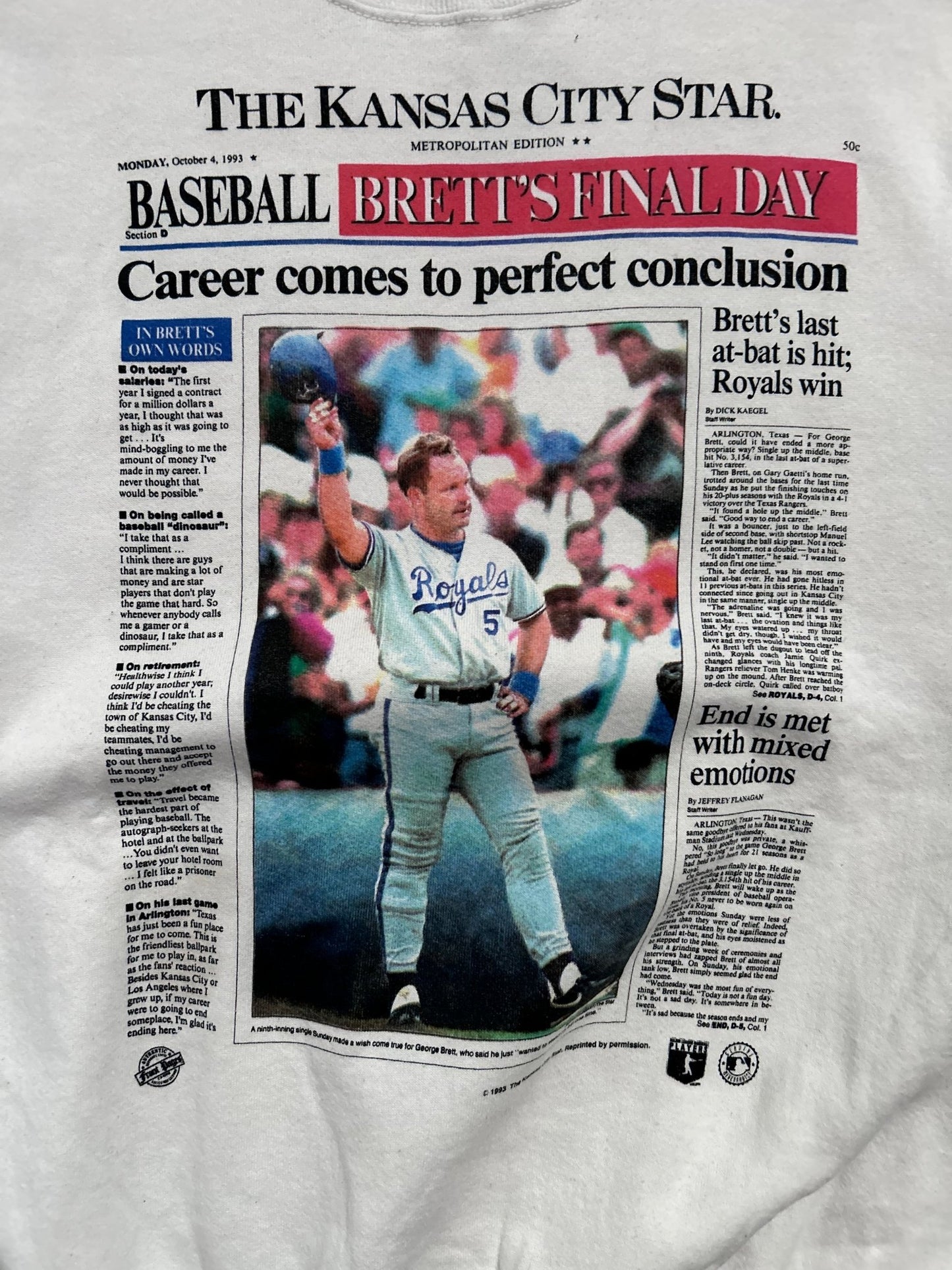 1993 Vintage Kansas City Royals George Brett Retirement White Crewneck - XXL - XXL | Martin City Vintage