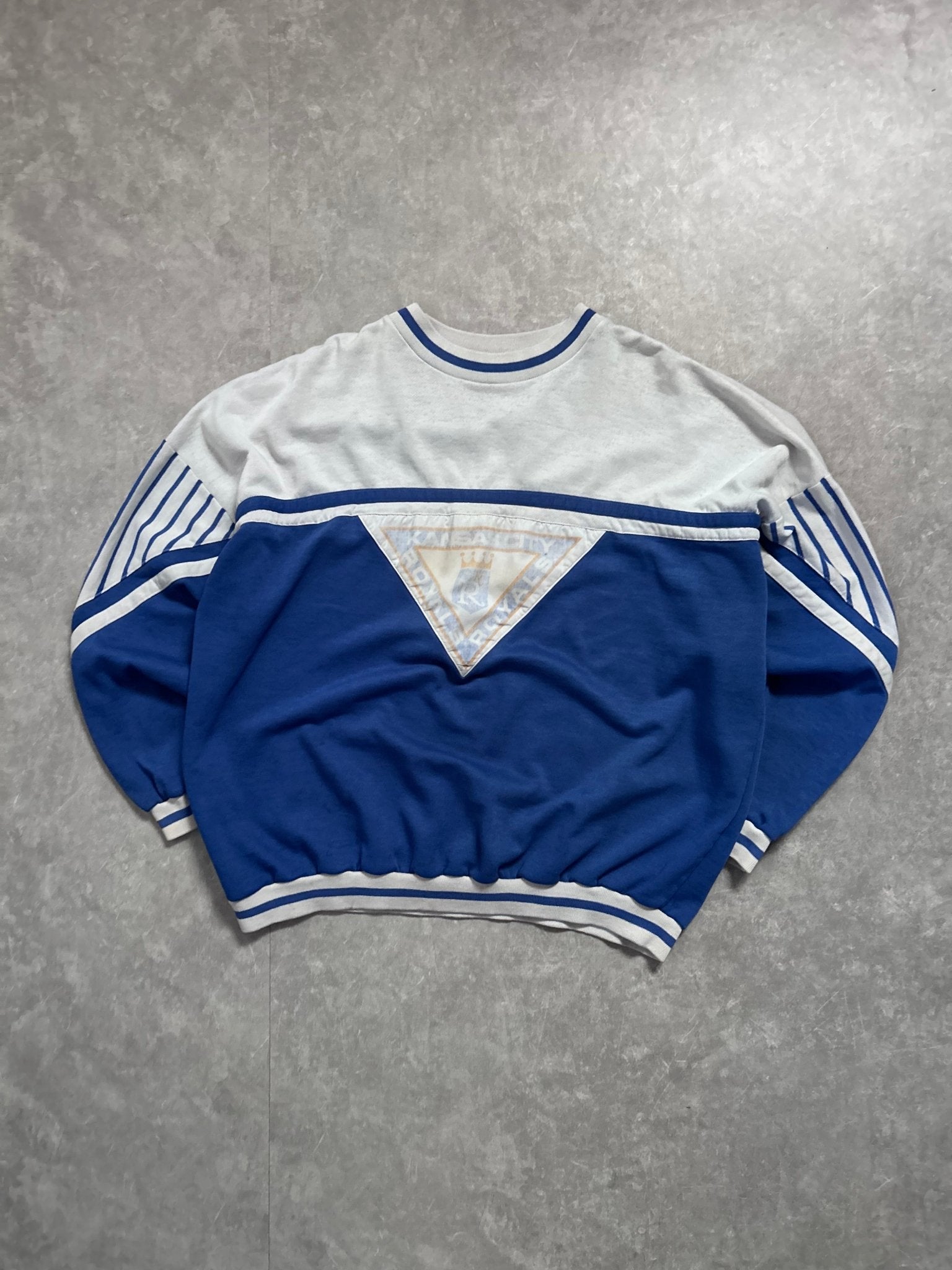 90s Vintage Kansas City Royals Striped White Crewneck - XL - XL | Martin City Vintage