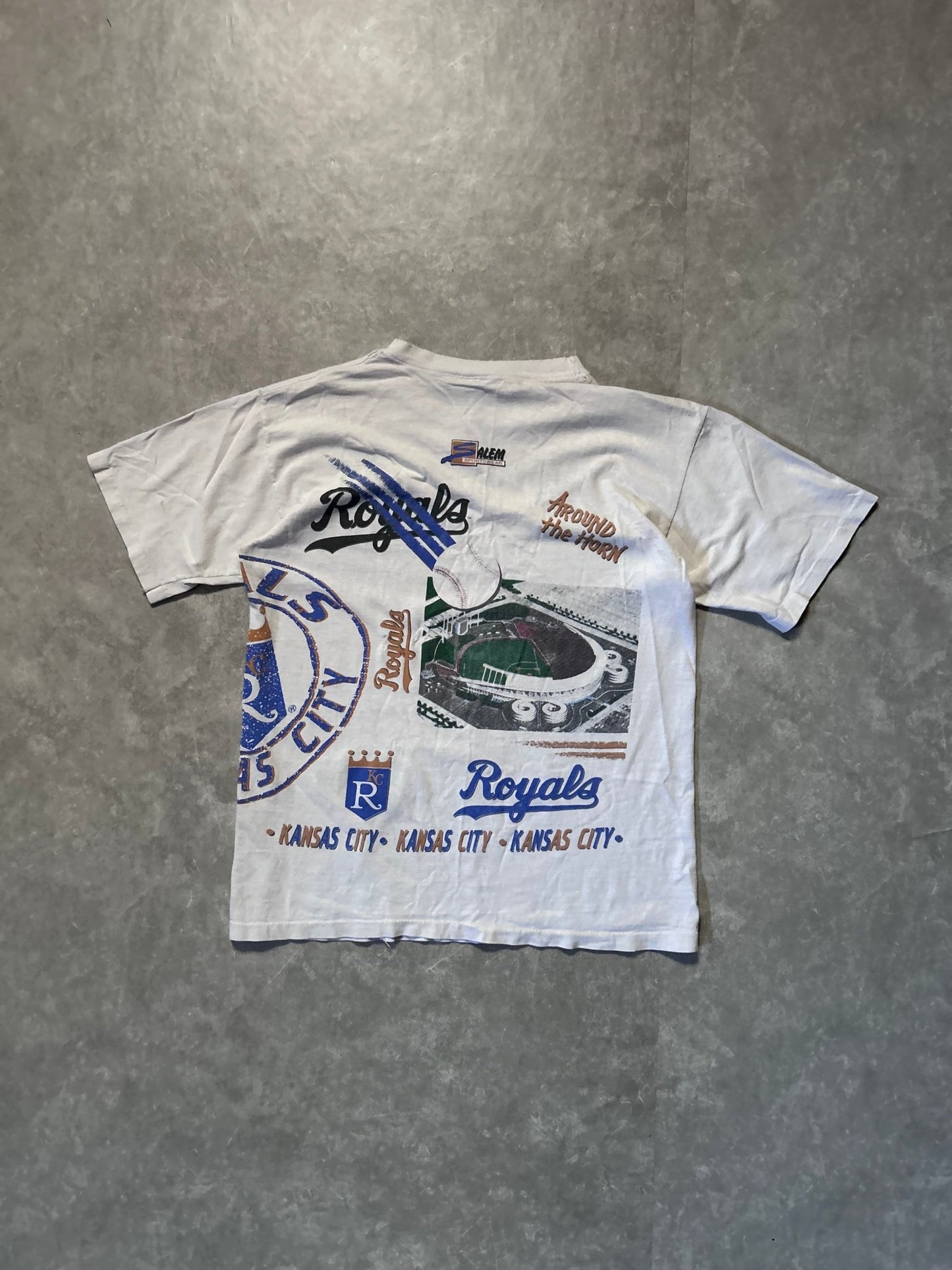 90s Vintage Kansas City Royals Wrap Around Repaired White T Shirt - M - M | Martin City Vintage