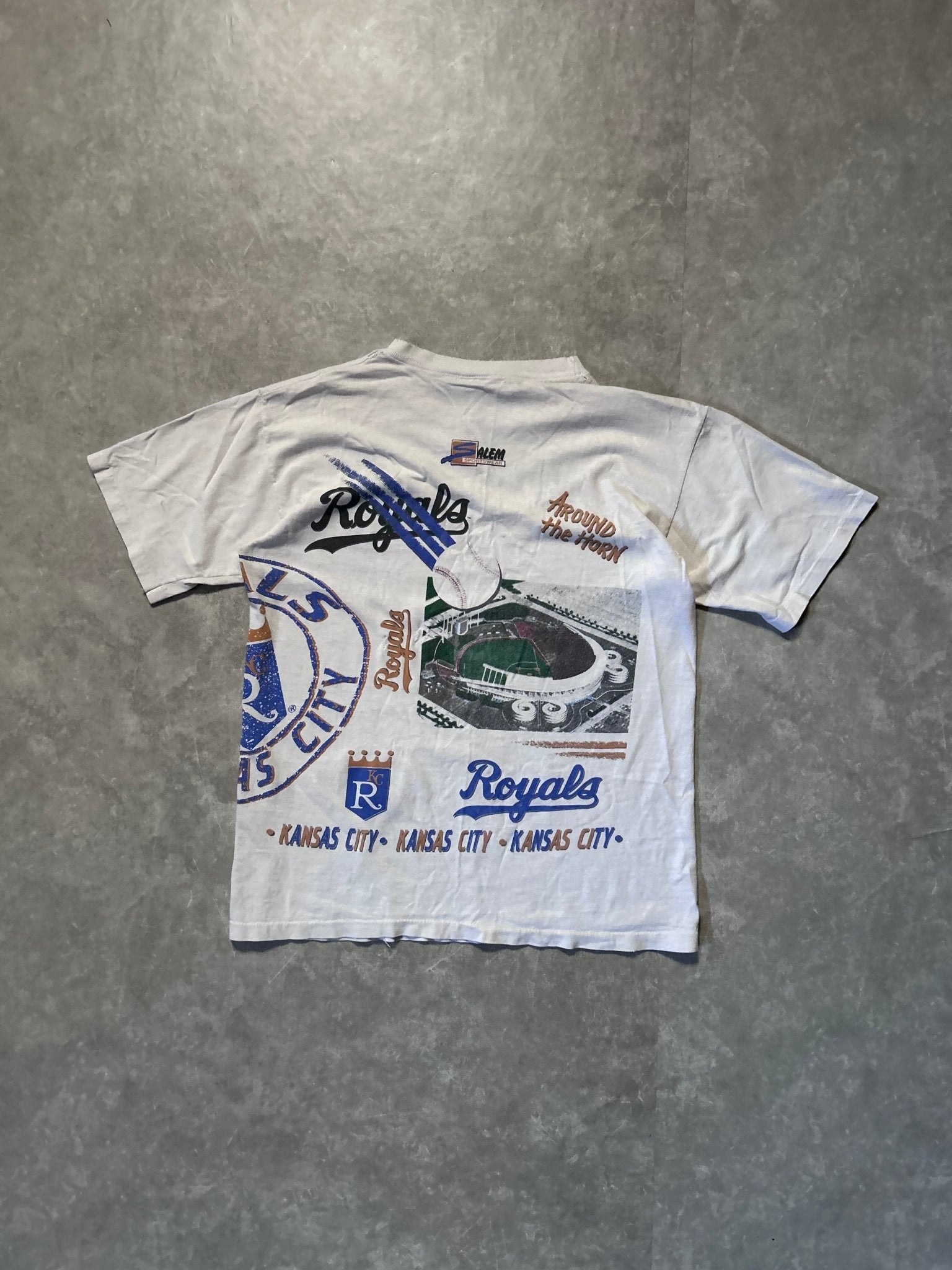 90s Vintage Kansas City Royals Wrap Around Repaired White T Shirt - M - M | Martin City Vintage