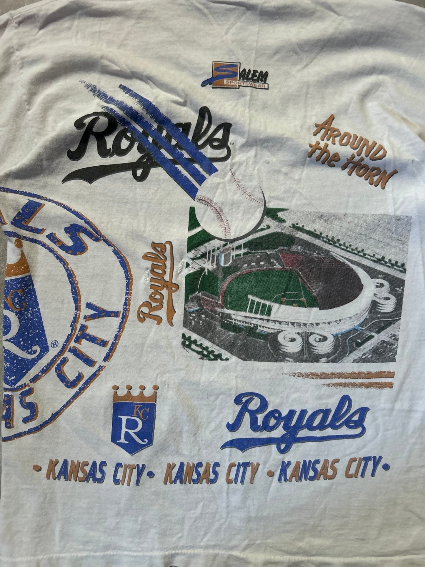 90s Vintage Kansas City Royals Wrap Around Repaired White T Shirt - M - M | Martin City Vintage