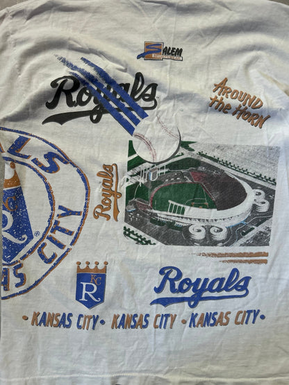 90s Vintage Kansas City Royals Wrap Around Repaired White T Shirt - M - M | Martin City Vintage