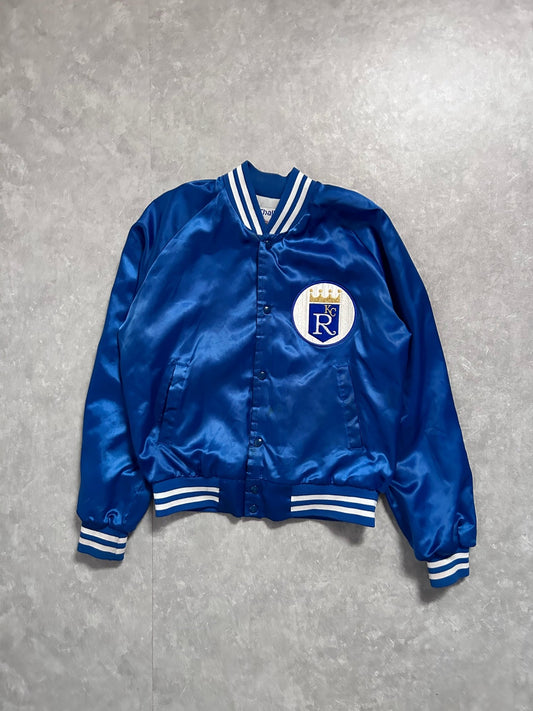 90s Vintage Kansas City Royals Chalk Line Blue Satin Jacket - L - L | Martin City Vintage