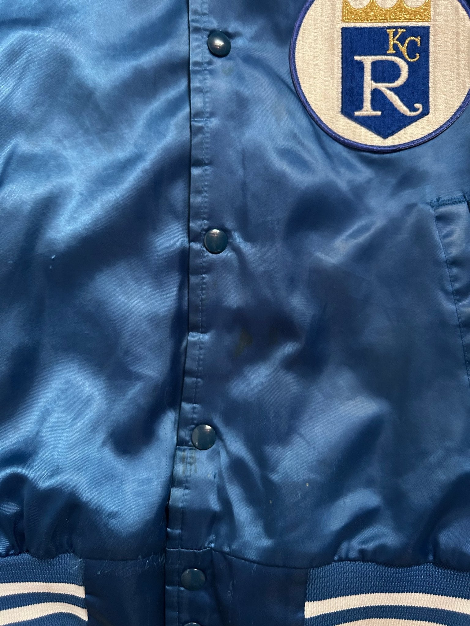 90s Vintage Kansas City Royals Chalk Line Blue Satin Jacket - L - L | Martin City Vintage