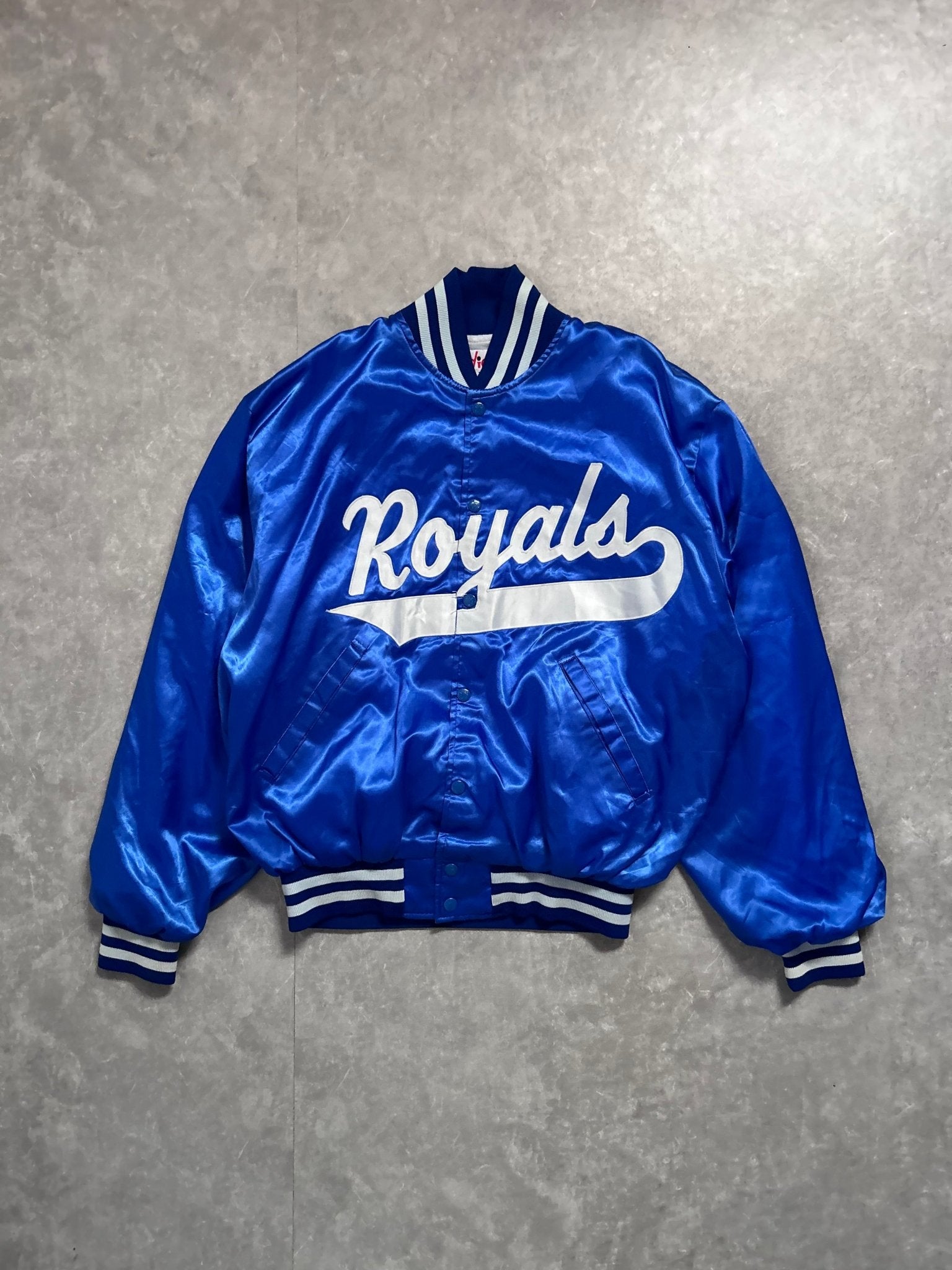 90s Vintage Kansas City Royals Birdie Blue Satin Jacket - L - L | Martin City Vintage