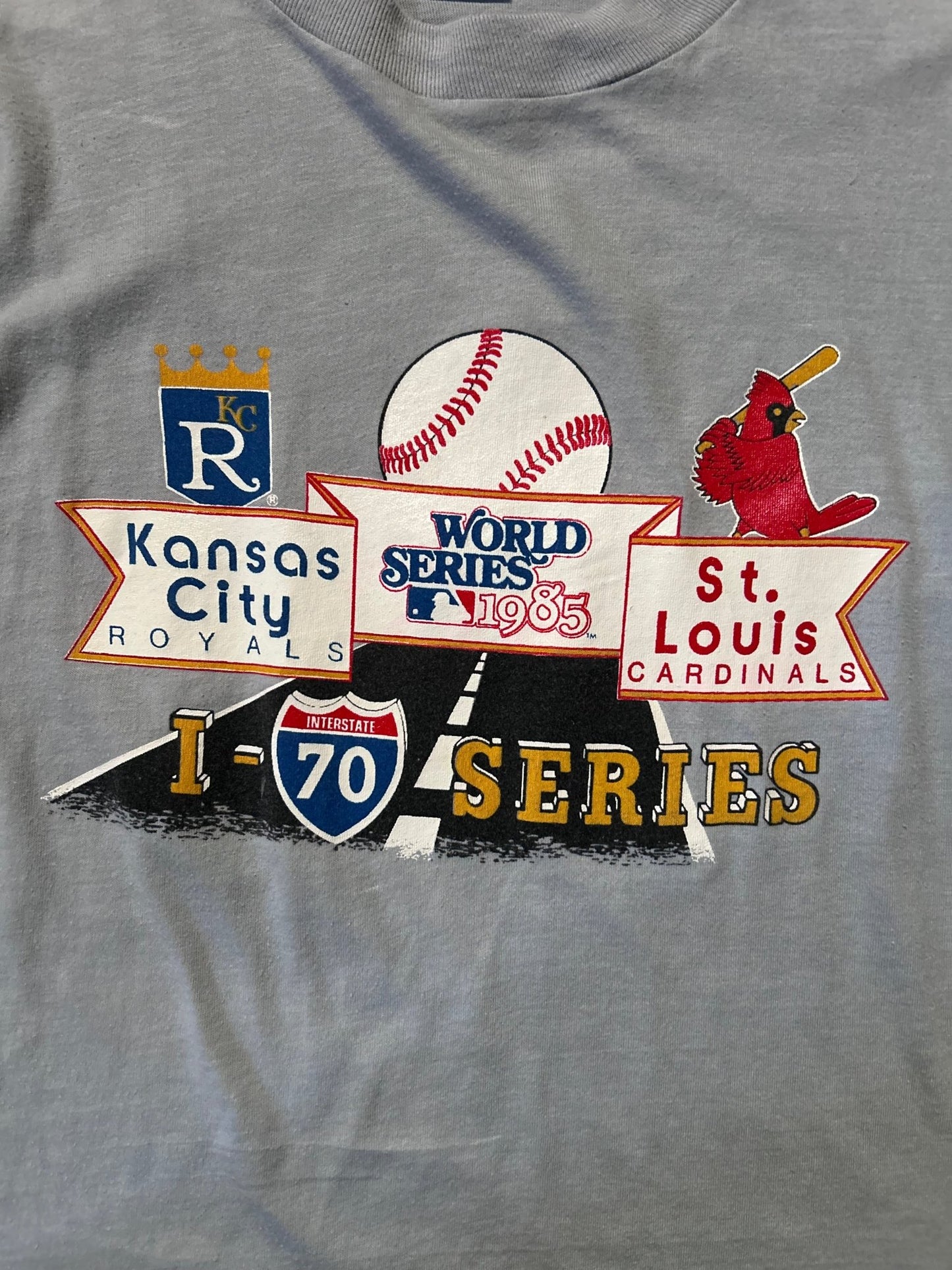 1985 Vintage I - 70 Series Kansas City Royals St. Louis Cardinals World Series Gray T Shirt - L - L | Martin City Vintage
