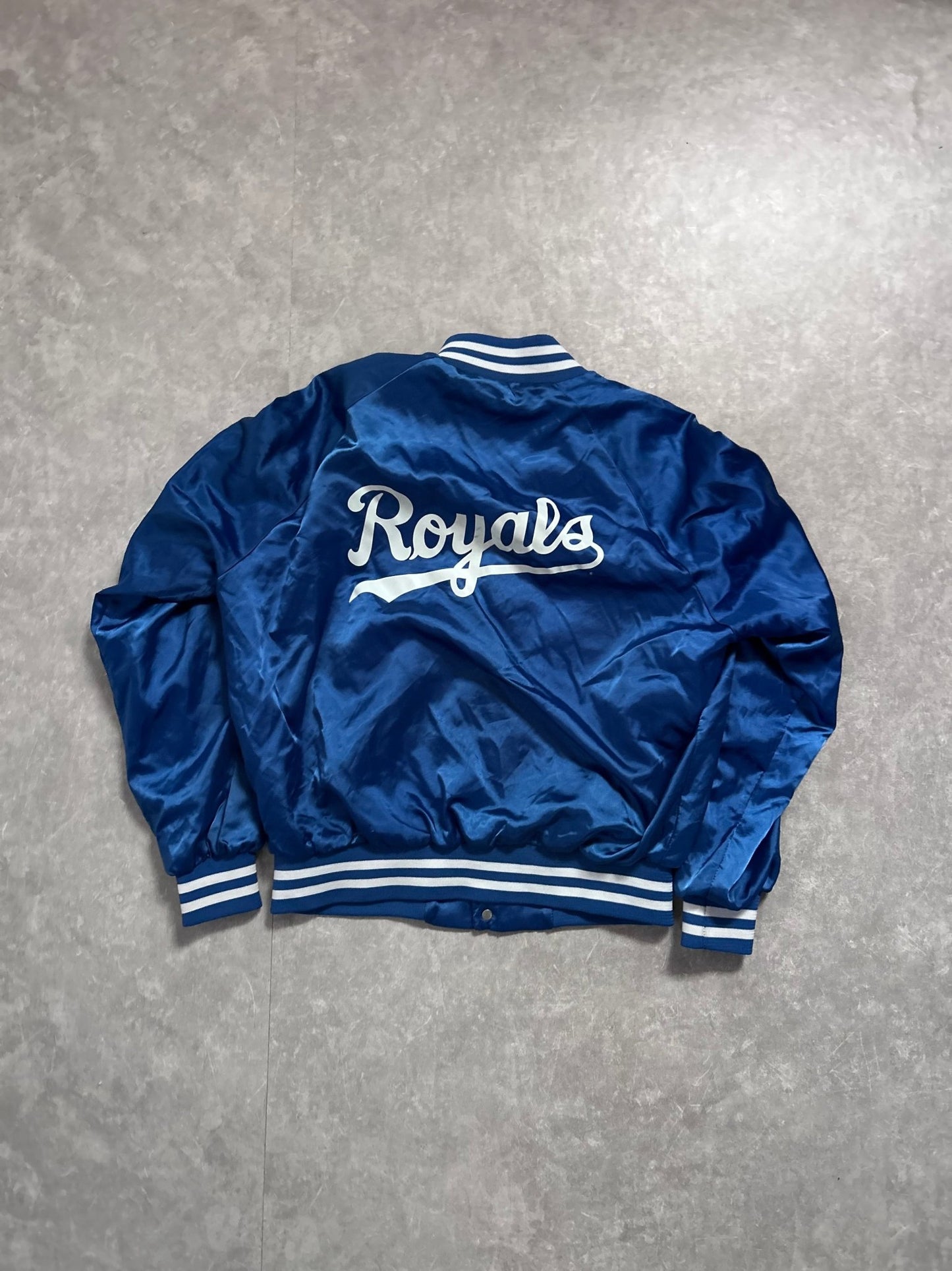 1985 Vintage Kansas City Royals World Series Champs Blue Satin Jacket - L - L | Martin City Vintage