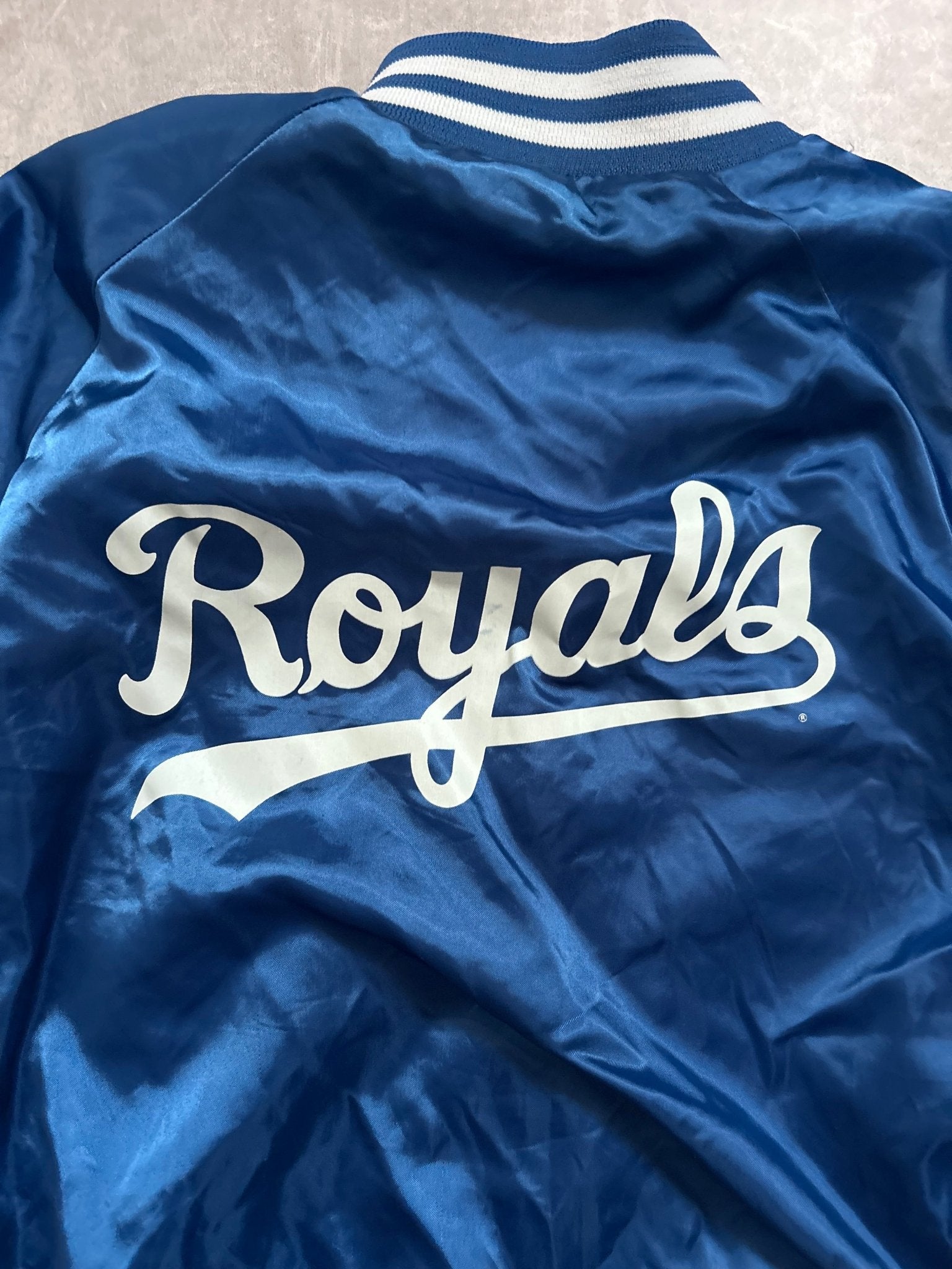 1985 Vintage Kansas City Royals World Series Champs Blue Satin Jacket - L - L | Martin City Vintage