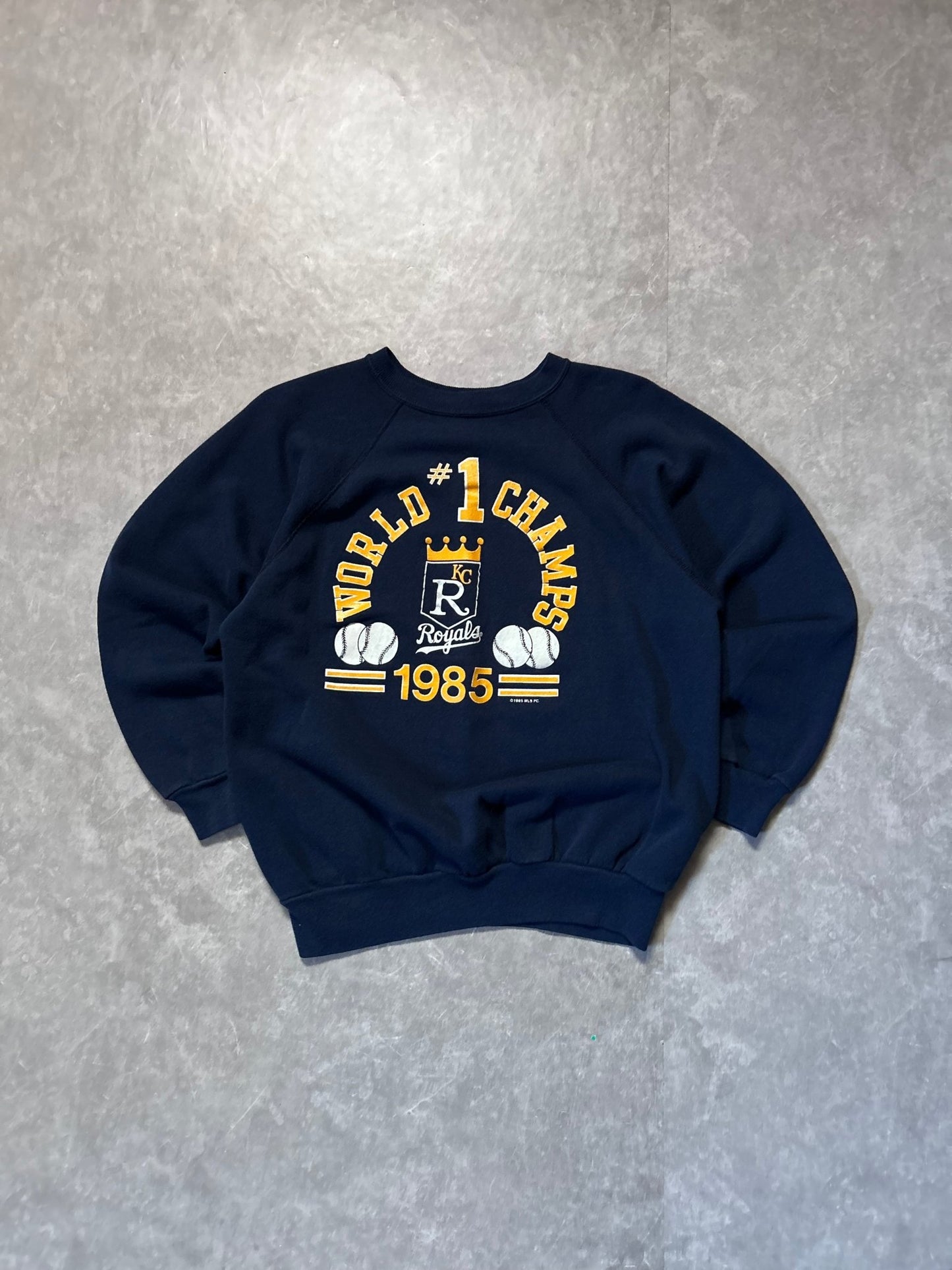 1985 Vintage Kansas City Royals World Series Champs Navy Crewneck - M - M | Martin City Vintage