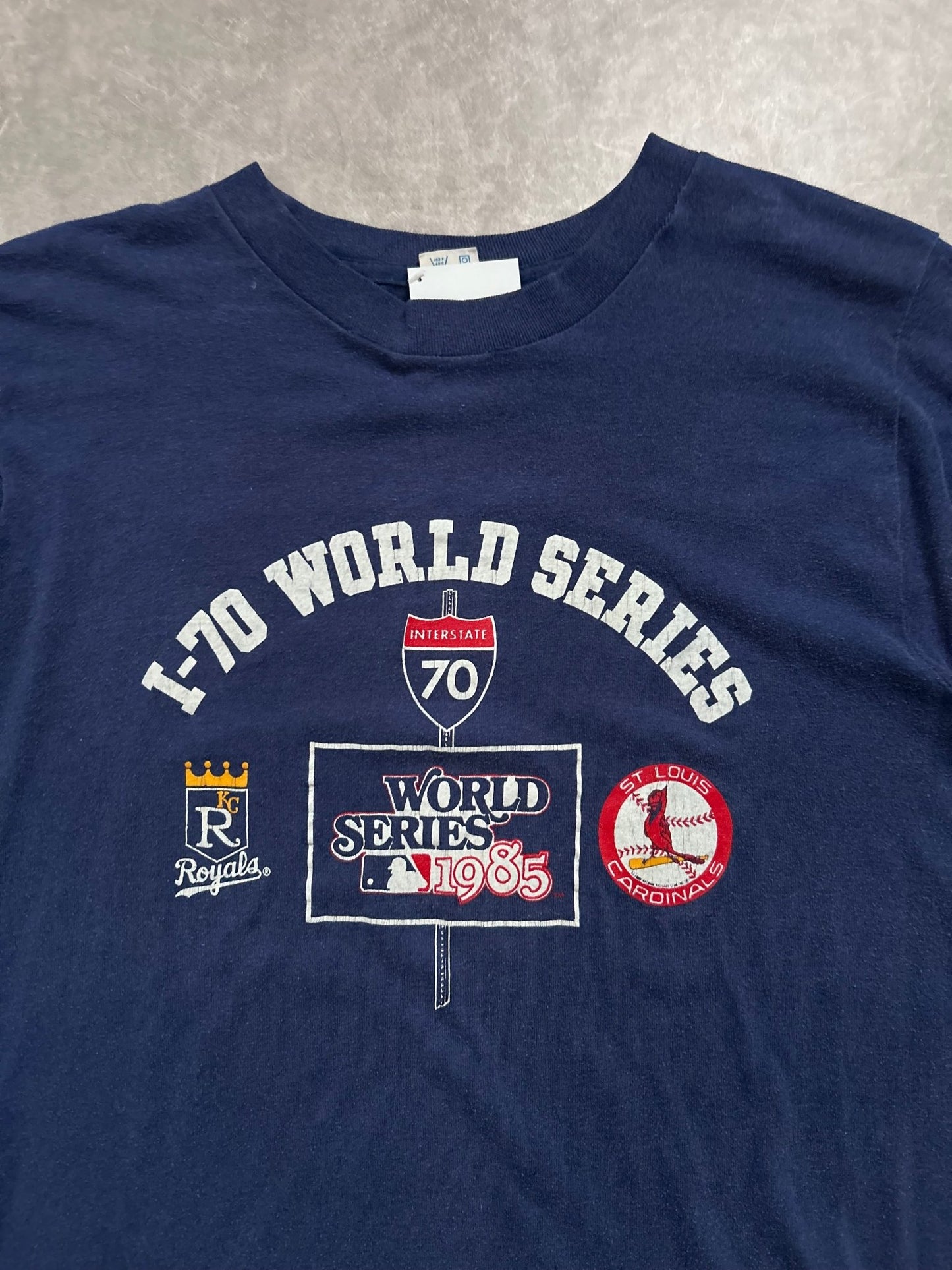 1985 Vintage I - 70 World Series Kansas City Royals St. Louis Cardinals Navy t Shirt - XL - XL | Martin City Vintage