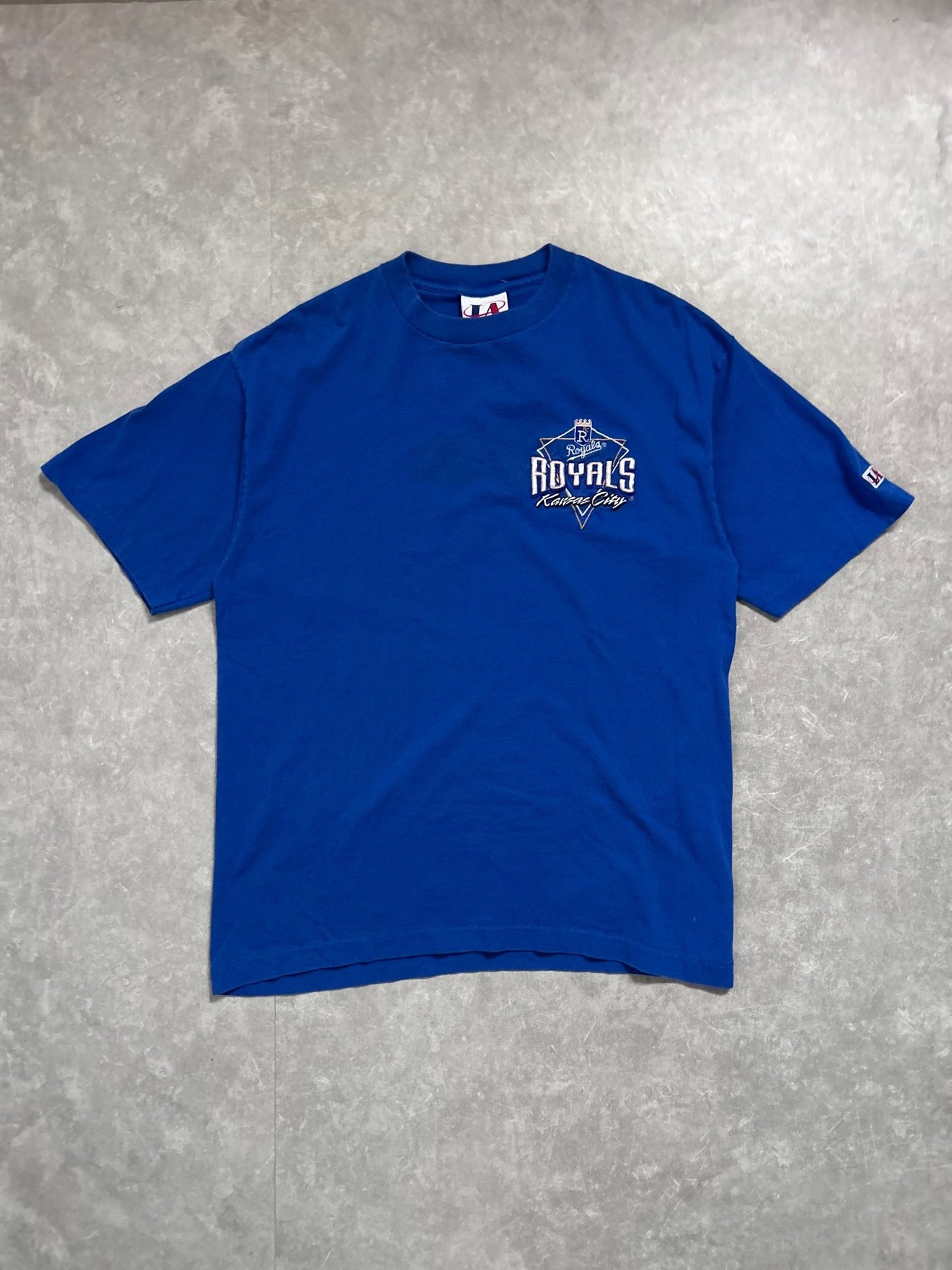 90s Vintage Kansas City Royals Logo Athletic Minimalist Embroidered Blue T Shirt - L - L | Martin City Vintage