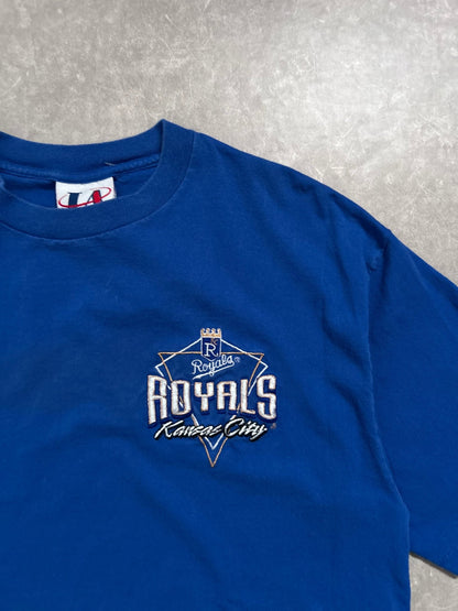 90s Vintage Kansas City Royals Logo Athletic Minimalist Embroidered Blue T Shirt - L - L | Martin City Vintage