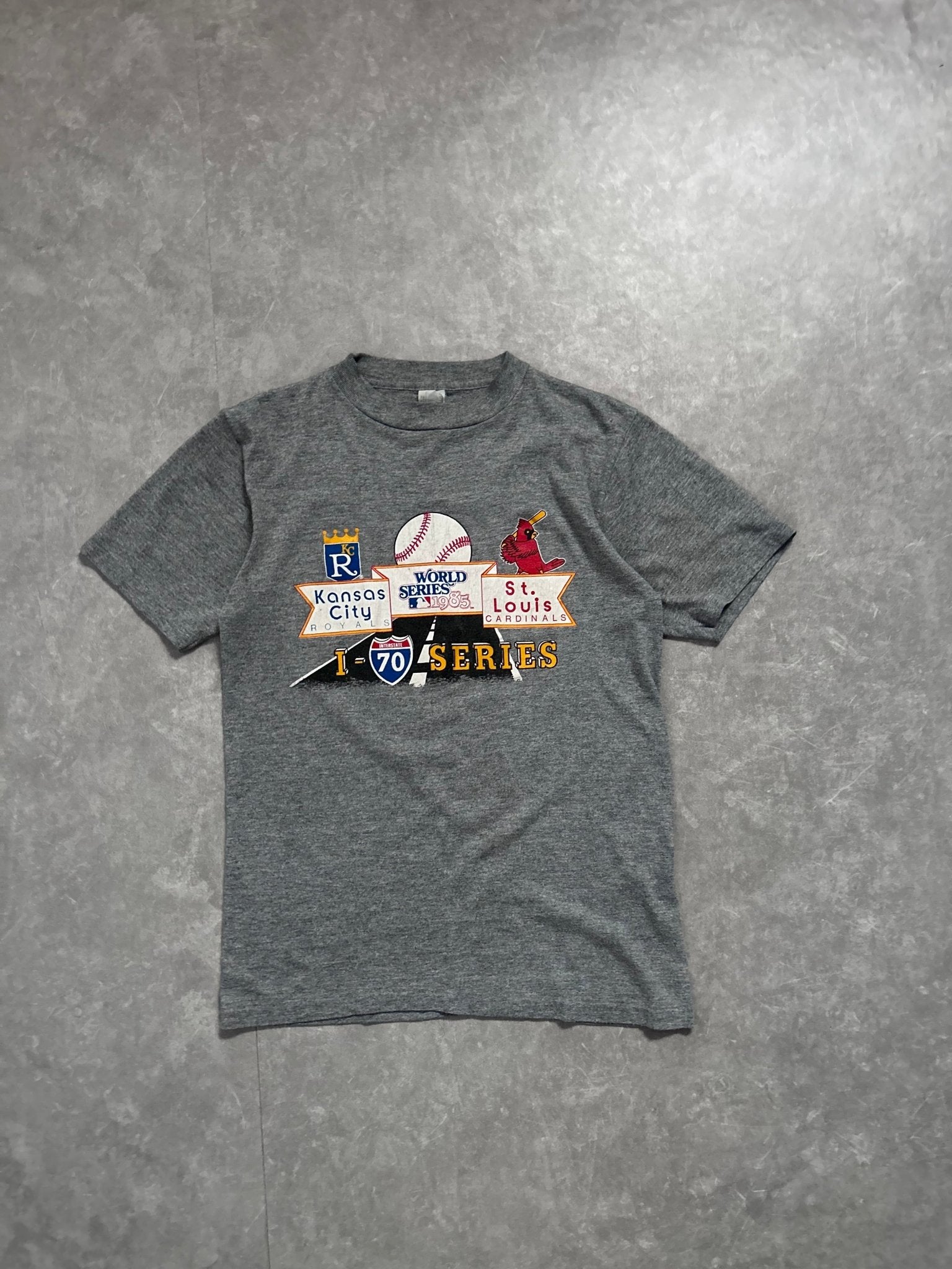 1985 Vintage I - 70 Series Kansas City Chiefs St. Louis Cardinals World Series Dark Gray T Shirt - M - M | Martin City Vintage