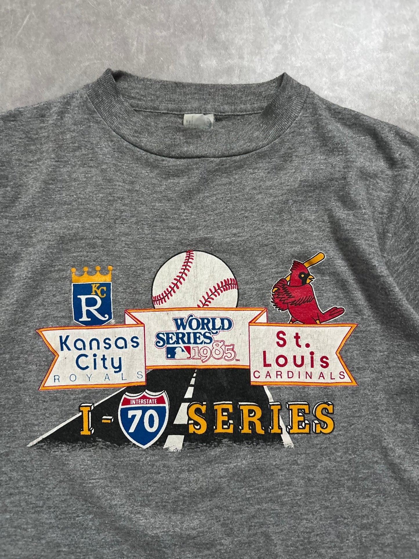 1985 Vintage I - 70 Series Kansas City Chiefs St. Louis Cardinals World Series Dark Gray T Shirt - M - M | Martin City Vintage