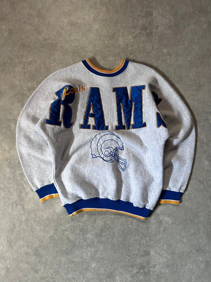 90s Vintage St. Louis Rams Spellout Heather Gray Crewneck - M - M | Martin City Vintage