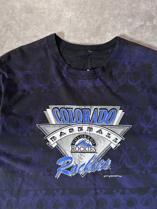 90s Vintage Colorado Rockies Black AOP T Shirt - M - M | Martin City Vintage