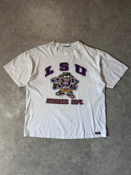 90s Vintage Louisiana State Tigers Looney Tunes Taz White T Shirt - XL - XL | Martin City Vintage