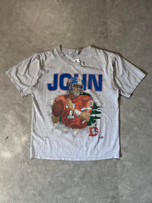 90s Vintage Denver Broncos John Elway Nutmeg Breakthrough Heather Gray T Shirt - L - L | Martin City Vintage