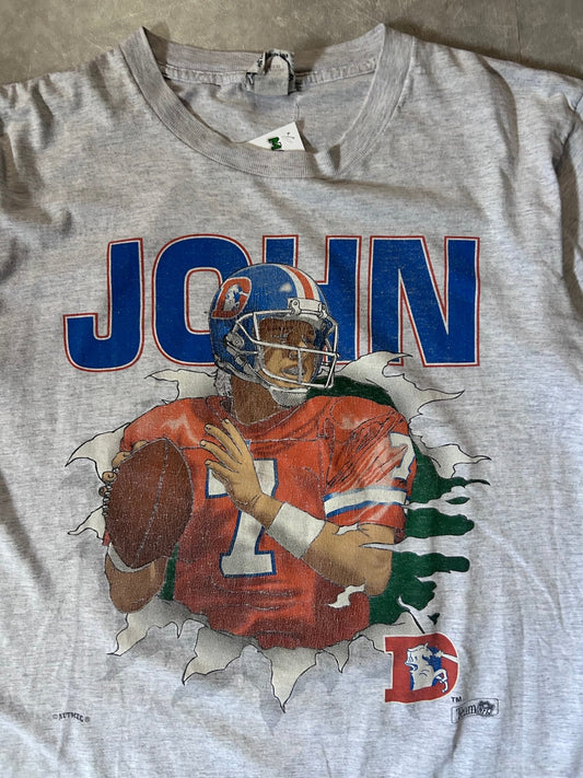 90s Vintage Denver Broncos John Elway Nutmeg Breakthrough Heather Gray T Shirt - L - L | Martin City Vintage