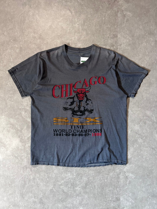 1998 Vintage Chicago Bulls Six Time Champions Gray T Shirt - XL - XL | Martin City Vintage
