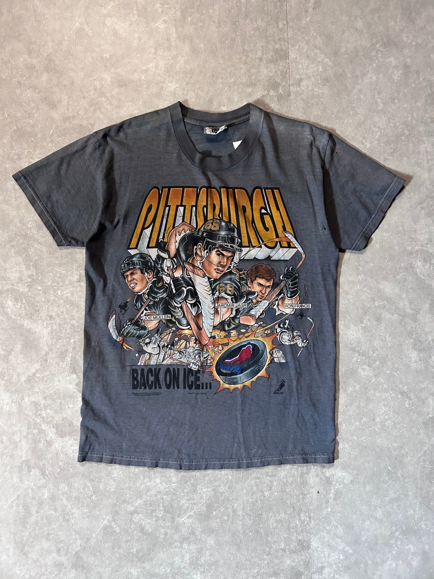 90s Vintage Pittsburgh Penguins Caricature Gray T Shirt - M - M | Martin City Vintage