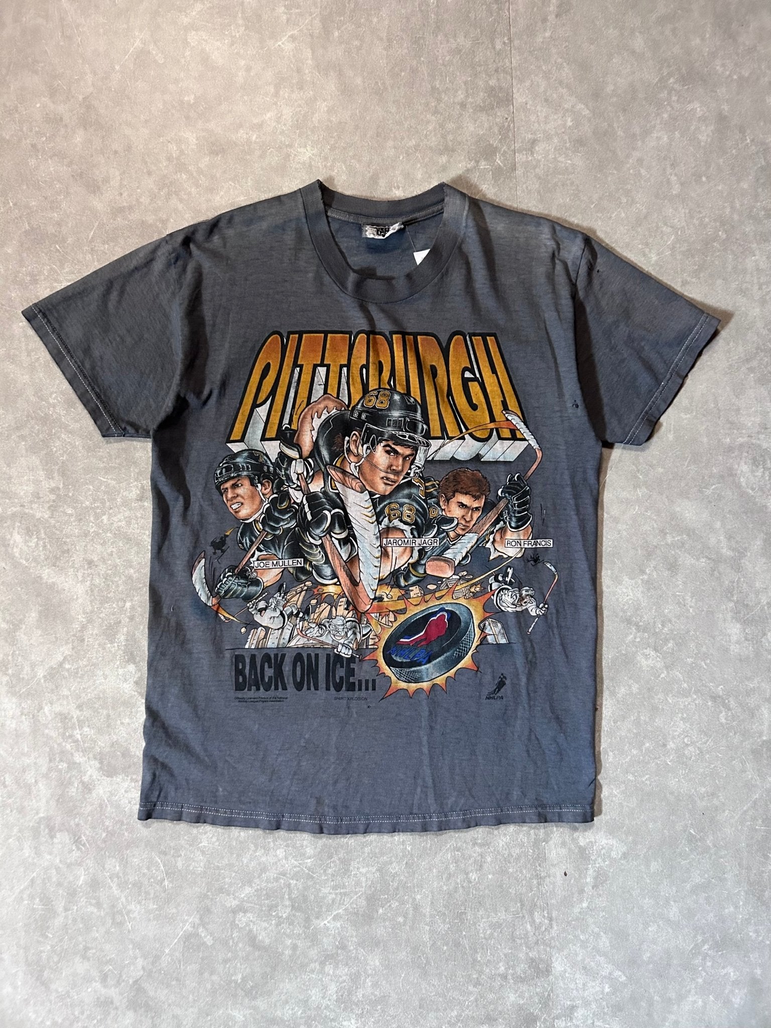 90s Vintage Pittsburgh Penguins Caricature Gray T Shirt - M - M | Martin City Vintage
