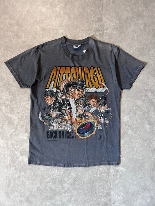 90s Vintage Pittsburgh Penguins Caricature Gray T Shirt - M - M | Martin City Vintage